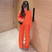 Girl suit 2022 spring new CUHK Scout pure colour irregular children light extravagant minimalist about wide leggings