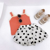 Girl vest sling set summer Foreign style childrens two-piece set 2021 new female baby clothes summer childrens clothing