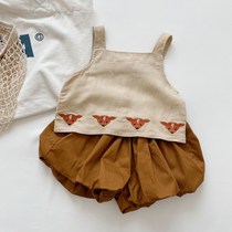 Girls summer suit 2021 summer new childrens fashionable clothes Western style female baby shorts two-piece tide