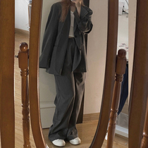 (sitting on the mountain) South Korea Loose Casual Little Crowd Black Oversize Grey Suit Jacket Woman Spring Autumn Thickening