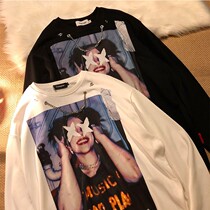 Baseball uniform mens spring and autumn High Street clothes men loose retro hip-hop fashion brand T-shirt American trend chain decoration