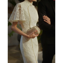 Improved cheongsam 2021 new summer retro young girl temperament white lace Western style dress dress