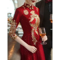 High-grade embroidery bridal toast dress Cheongsam summer red Chinese style wedding engagement evening dress long dress female