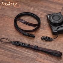 Tusksty genuine leather camera wristband applies Sony black card m5m6m7zv1 shoulder strap Ricoh gr3 Quick tear hanging rope