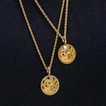 MIMINII S925 silver gold-plated DOGE 4CM dog pendant commemorative coin hip hop necklace sterling silver tide