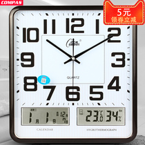 Kangba Silk silent clock Square double calendar wall clock Quartz clock Bedroom clock Fashion living room clock Large clock