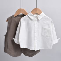 Boy long sleeve shirt 2022 spring fit new children Korean version pure cotton flap slim white shirt boy gentleman wind