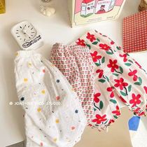 2023 Girls Summer New Beach Pants Retro Flower Midwaist Lax and Mosquito Anti - air Pants Casual Pants