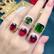 Natural high quality imported tourmaline ring female 18K gold rose gold jewel ring female color Ruby aa