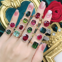 Brazil natural apple green tourmaline ring female 18K gold diamond stone inlaid emerald treasure ring female aa