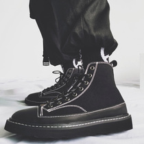 2021 new net red thick-soled high-top board shoes port wind solid color British fan car canvas tooling tide men Martin boots