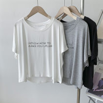 Modale Jr. Alphabet T-shirt Hooded Dancing Suit Womens Thin summer Pendant Sensation Printed Modern Dance Yoga T-shirt