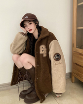 Thickened baseball jacket women's winter 2021 new American retro chic loose lamb wool cotton-padded jacket