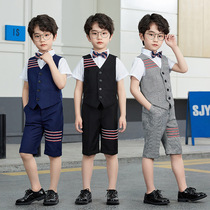 Boys dress childrens suit vest suit British summer boy wedding flower girl host short sleeve suit