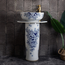 Hand-painted blue and white column washbasin Chinese art ceramic wash basin imitation retro floor-standing integrated sink
