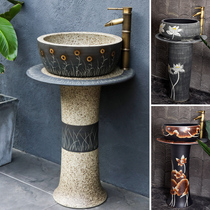 Outdoor courtyard column washbasin toilet hand wash basin balcony integrated floor standing outdoor garden pool