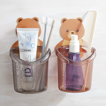 Creative cartoon children toothpaste toothbrush holder rack non-perforated suction wall-mounted cute wash table storage rack
