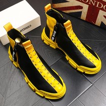 European station high-top shoes mens thick soles inside the fashion breathable casual shoes British short boots leather personality cowboy boots