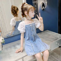 Girl dress summer 2021 New Style Fashion childrens clothing Korean version of foreign style Net Red Girl denim skirt