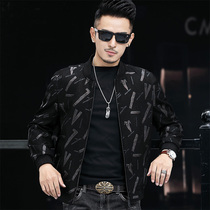 2021 New Haining leather leather men mens geometric print baseball clothing coat sheep leather motorcycle clothing leather jacket