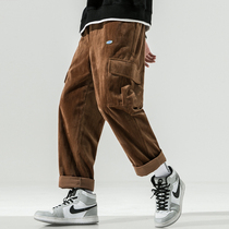 Autumn casual pants mens corduroy function multi-pocket overalls pants original Japanese Tide brand ins sports pants trousers