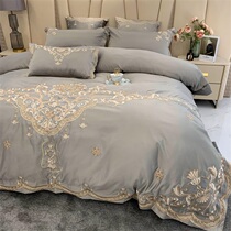 Eurostyle upscale luxury embroidery pure cotton four pieces full cotton linen quilt cover bed Ogasawara spring and autumn light extravagant bedding