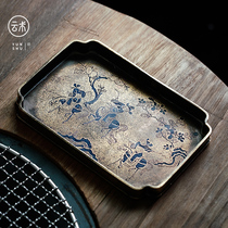 Yunshu Song-style antique old pure copper paint painted pot holder Handmade brass pot pad Household small dry brewing table tea tray