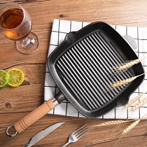 24cm Uncoated Cast iron Steak pot Striped steak plate Special barbecue plate Thick pan Non-stick pan Teppanyaki