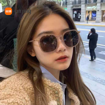 Tea colour polarized ink mirror 2022 New sunglasses female anti-UV-ins large frame large face slim mesh red