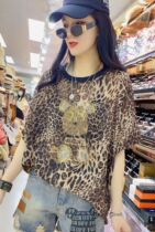 Europe station 2021 new loose large size hot diamond BAO WEN bear t-shirt womens summer chiffon shirt short-sleeved thin top