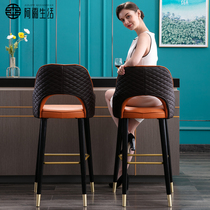 Light luxury solid wood bar chair American high chair high Nordic bar chair modern simple household Orange high stool