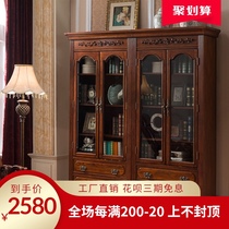 American solid wood bookcase Study bookcase Large capacity bookcase with corner floor-to-ceiling locker European combination bookcase