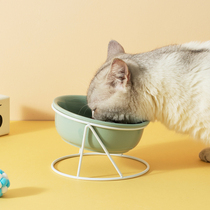 Cat bowl Ceramic double bowl to protect the cervical spine high feet oblique mouth anti-tipping cat food bowl cat food bowl water bowl shelf pet bowl