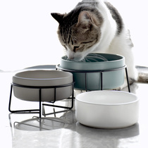 Cat bowl cat ceramic bowl dog water bowl double Bowl Bowl rack protection cervical vertebra pet cat food bowl anti-knock