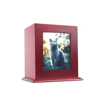 Red Paragraph China Pet Bone Ash Box Animal Dies Remembering Kitty Pooch Solid Wood Content Custom Lettering Photos