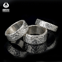 Green Silver Bear Dad Produces 999 Sterling Silver Hammer Texture Ring Handmade Ring Clear Texture