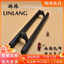 Stainless steel wooden moving sliding sliding framed glass door handle black round tube oblique foot KTV box large door handle