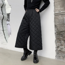 Yamamoto wind dark black niche skirt elastic waist wide leg pants men loose Korean trend thickening casual eight-point pants