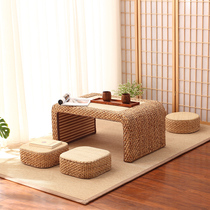 Straw element rattan tatami tea table floating window table Japanese tea table Zen Kang table balcony table window sill small table