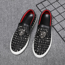 European station shoes mens new British wild rivet skull sequins casual shoes personality loafers PP mens shoes