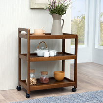 Solid Wood mobile three-layer dining car tea cart household kitchen rack wine truck cake cart restaurant trolley