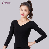 Hengmei long sleeve dance practice uniform adult female slim V collar black modal dance suit Latin dance jacket autumn