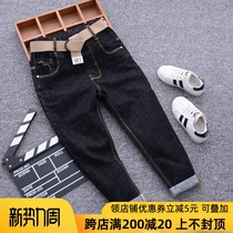  Childrens black jeans spring and autumn 2021 Korean version of boys slim pants medium and large childrens elastic small pants tide