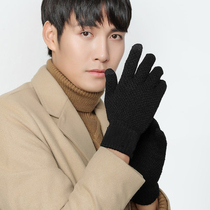 Touch screen wool gloves mens winter warm thickened plus velvet driving womens full finger riding students cotton knitted autumn and winter
