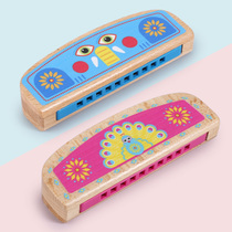 Wooden childrens harmonica toy Baby Infant mouth organ Whistle Small whistle can play trumpet Clarinet musical instrument