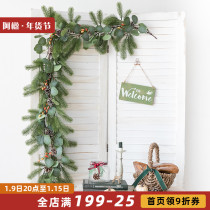 Aying Christmas rattan decorative flower branches simulation pine branch staircase plant green leaf pine needle pendant window layout