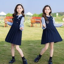 Girl Suit Dress Dress 2022 Spring Children Dress Shirt Braces Dress Foreign Air College Wind pleated skirt Two sets