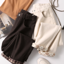 The reverse lattice velvet high-grade feeling burst autumn and winter meets plus velvet slim casual dad jeans women