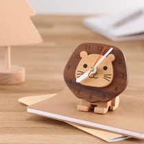Taiwan carpenter brother and sister wooden flange lion clock cute little lion clock creative desktop ornaments gift