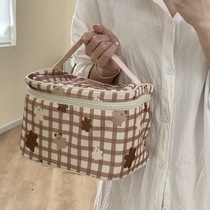 Cute Plaid bear cosmetic bag large capacity travel portable waterproof washing bag student female